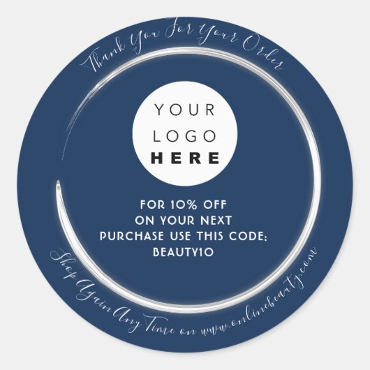 サンキューオーダーカスタムロゴ名割引ネイビー ラウンドシール (正面)