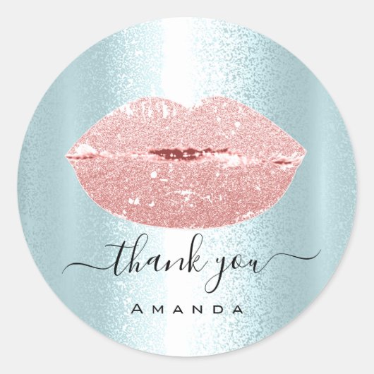 サンキューオーダーメイクアップキスリップグリッターブルー ラウンドシール (正面)