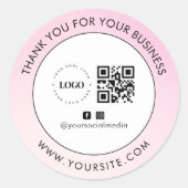 サンキューカスタム会社ロゴQRコードソーシャルメディア ラウンドシール (正面)