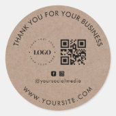 サンキューカスタム会社ロゴQRコードソーシャルメディア ラウンドシール (正面)