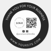 サンキューカスタム会社ロゴQRコードソーシャルメディア ラウンドシール (正面)