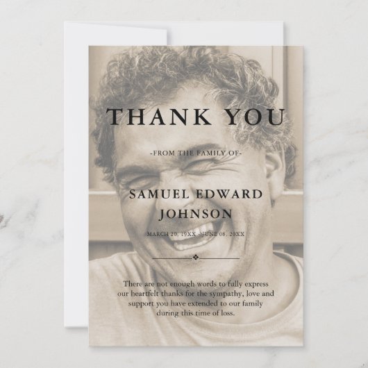 サンキューカスタム葬儀フォト悔やみや弔慰悲しい損失 サンキューカード (正面)