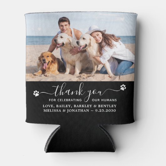 サンキューカスタム2ペットフォトドッグ結婚式の引き出物 缶クーラー (正面)