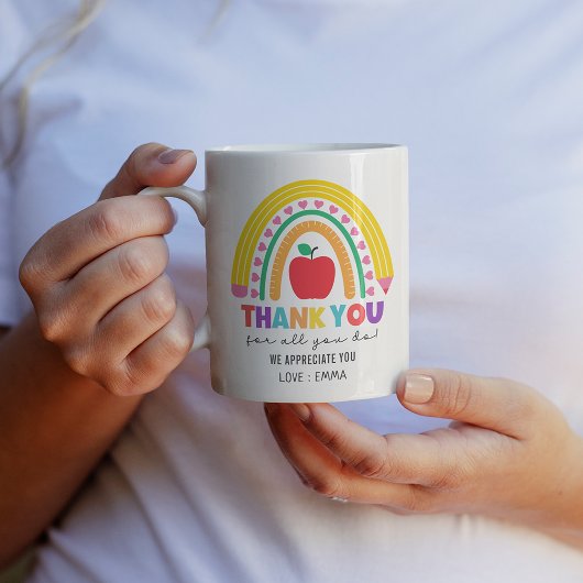 サンキューカラフル先生感謝レインボー コーヒーマグカップ