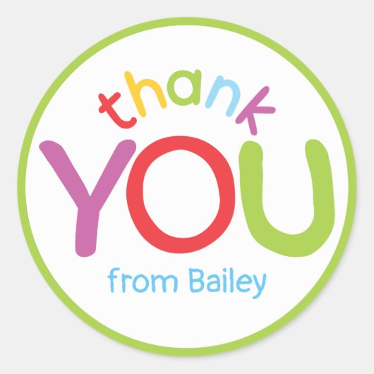 サンキューカラフル子供の誕生日パーティーライムグリーン ラウンドシール (正面)