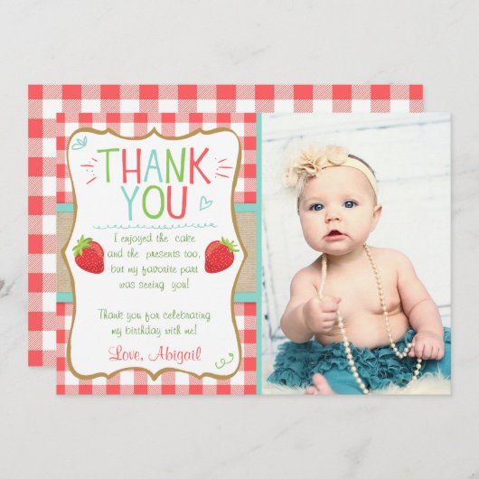 サンキューカードのいちごの最初誕生日の夏 サンキューカード (正面/裏面)