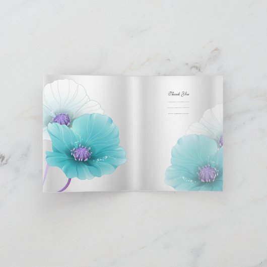 サンキューカードのティール（緑がかった色）の青い紫色の白いケシ サンキューカード (内部)