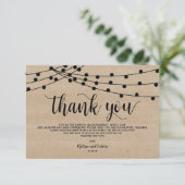 サンキューカードのデザインを結婚する素朴なひもライト エンクロージャーカード (スタンド正面)