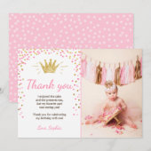 サンキューカードのプリンセスの誕生日の金ゴールドのピンク サンキューカード (正面/裏面)