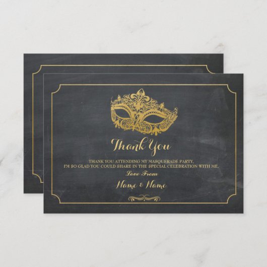 サンキューカードの仮面舞踏会のマスクのパーティーの金ゴールド サンキューカード (正面/裏面)