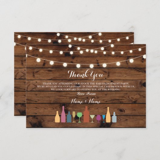 サンキューカードの在庫木製バーライト飲み物 招待状 (正面/裏面)