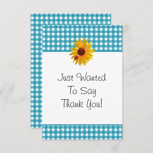 サンキューカードの夏のヒマワリのギンガム サンキューカード (正面/裏面)