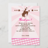 サンキューカードの女の子の誕生日のロデオの女性のカーボーイのピンク サンキューカード (正面)