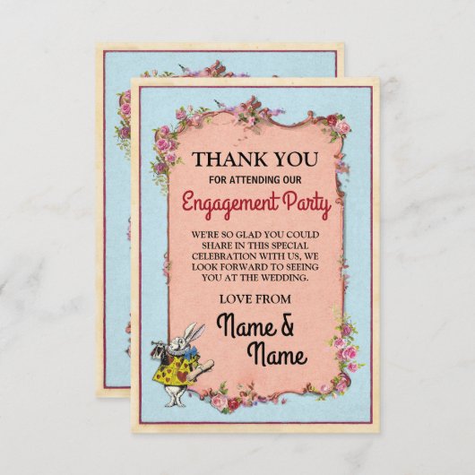 サンキューカードの婚約の不思議の国のウサギ サンキューカード (正面/裏面)