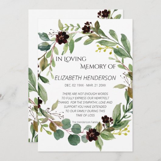 サンキューカードの悔やみや弔慰 サンキューカード (正面/裏面)