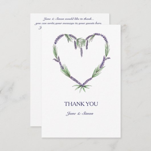 サンキューカードを結婚するラベンダーのハート サンキューカード (正面/裏面)