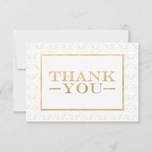 サンキューカードを結婚する白及び金ゴールドの(紋章の)フラ・ダ・リ サンキューカード (正面)