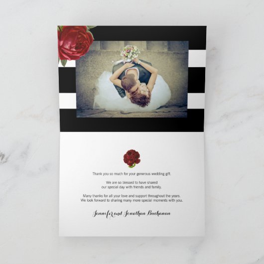 サンキューカードを結婚する白黒ストライプ サンキューカード (内部)