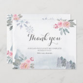 サンキューカードウィンターピンクフローラパインツリー金ゴールド サンキューカード (正面/裏面)