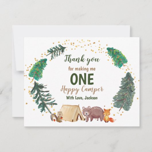 サンキューカードウォーターカラーハッピーキャンパー誕生日 サンキューカード (正面)