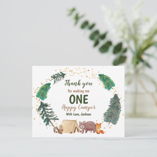 サンキューカードウォーターカラーハッピーキャンパー誕生日 サンキューカード (スタンド正面)