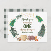 サンキューカードウォーターカラーハッピーキャンパー誕生日 サンキューカード (正面/裏面)