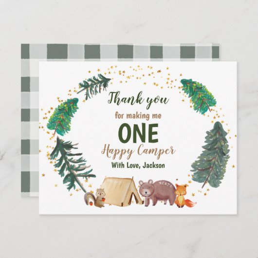 サンキューカードウォーターカラーハッピーキャンパー誕生日 サンキューカード (正面/裏面)