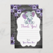 サンキューカードガールエレファントシャワーパープルフラワーズ エンクロージャーカード (正面/裏面)