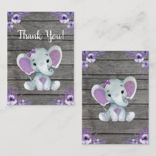 サンキューカードガールエレファントシャワーパープル素朴 エンクロージャーカード (正面/裏面)