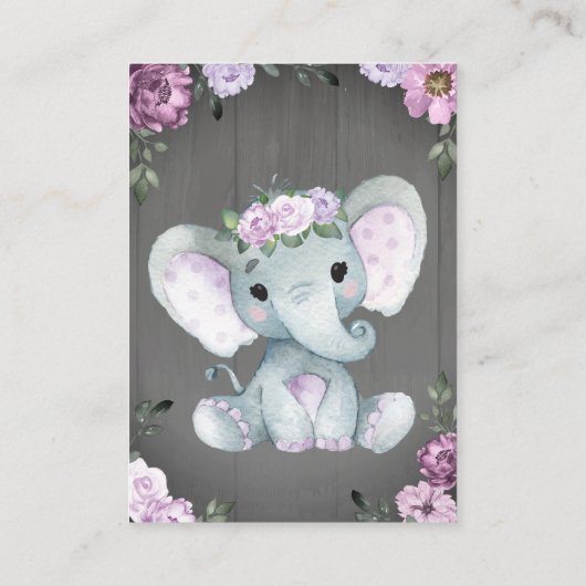 サンキューカードガールエレファントシャワーパープル素朴 エンクロージャーカード (裏面)