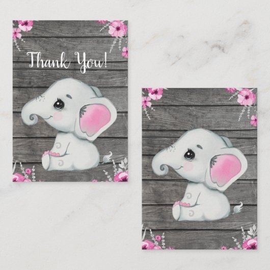サンキューカードガールエレファントシャワー素朴 エンクロージャーカード (正面/裏面)