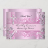 サンキューカードガールファースト聖餐式レースピンク サンキューカード (正面/裏面)