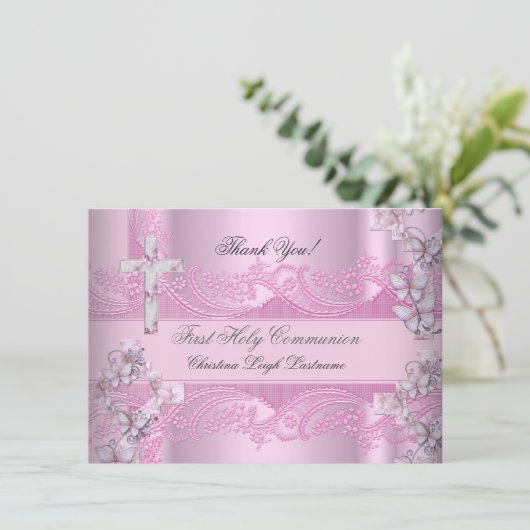 サンキューカードガールファースト聖餐式レースピンク サンキューカード (スタンド正面)