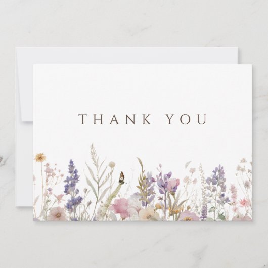 サンキューカードシンプルボホワイルドフラワーホワイト サンキューカード (正面)