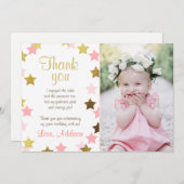 サンキューカードスターズピンク金ゴールドグリッターガール サンキューカード (正面/裏面)