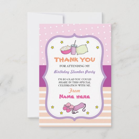 サンキューカードスランバーパーティー誕生日スリープオーバー 招待状 (正面)