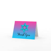 サンキューカードターコイズからピンクグラデーションに星