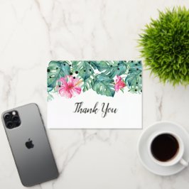 サンキューカードトロピッ葉ク花模様 箔グリーティングカード