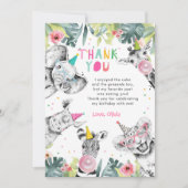 サンキューカードパーティーアニマルズガールサファリ誕生日 招待状 (正面)