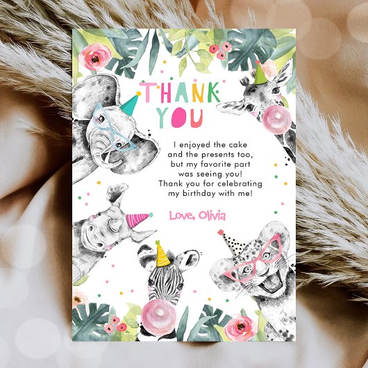 サンキューカードパーティーアニマルズガールサファリ誕生日 招待状