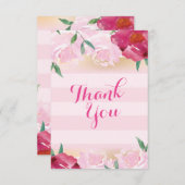 サンキューカードピンクの花とストライプ サンキューカード (正面/裏面)