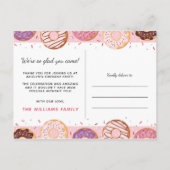 サンキューカードピンクアイドナッツバースデーパーティー インビテーションポストカード (裏面)