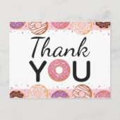 サンキューカードピンクアイドナッツバースデーパーティー インビテーションポストカード (正面)