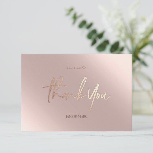 サンキューカードフェイクホイルRosegoldはがき 招待状 (スタンド正面)