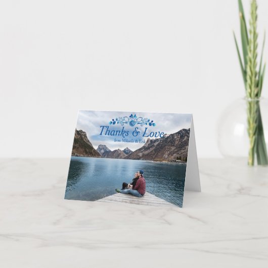 サンキューカードブルーフローラデザインオーバーフォト サンキューカード (正面)