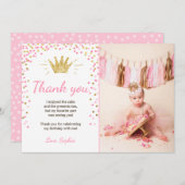 サンキューカードプリンセス誕生日金ゴールドピンク サンキューカード (正面/裏面)