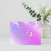 サンキューカードホログラフィックパープルグリッター乾燥 ポストカード (スタンド正面)