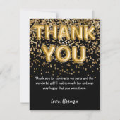 サンキューカードモダンブラック金ゴールドグリッターバルーン 招待状 (正面)