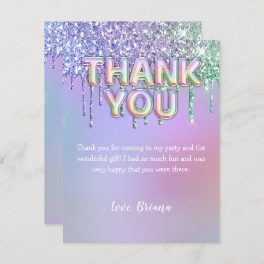 サンキューカードモダンレインボーグリッターバルーン 招待状 (正面/裏面)