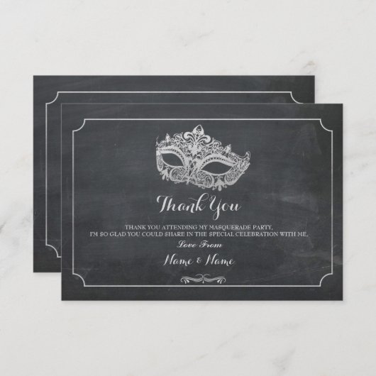 サンキューカード仮装マスクパーティーシルバー 招待状 (正面/裏面)